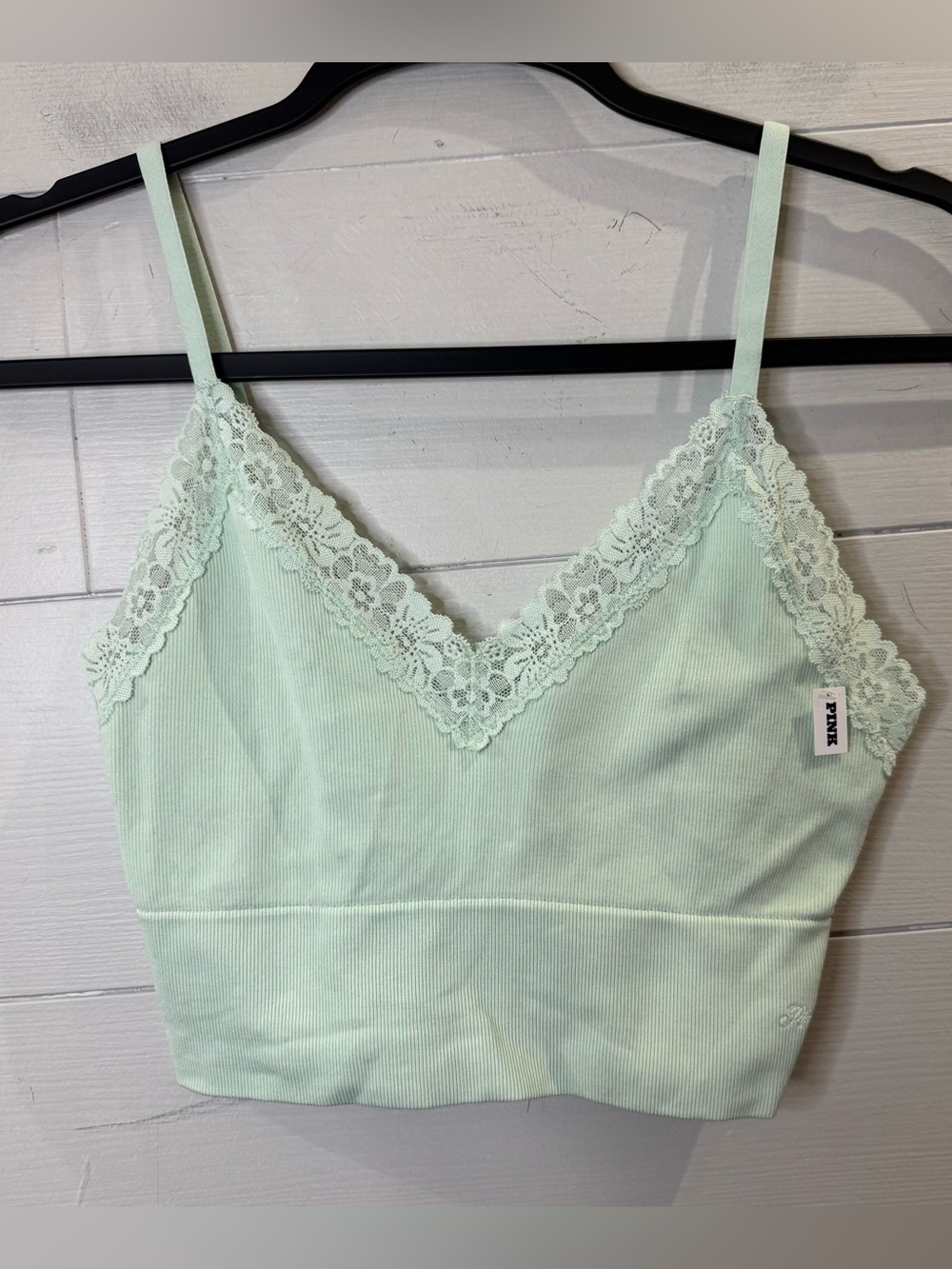 Victoria's Secret Pink NWOT Mint Lace-Trim Ribbed Cami Top Size S-DD